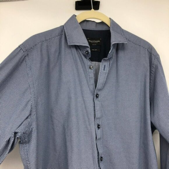 Bruun & Stengade Geometric Print Blue Button Down Dress Shirt - Picture 14 of 16